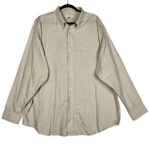 Turnbury Houndstooth‎ Shirt Men's 2XL Beige White Button Up Long Sleeve Office